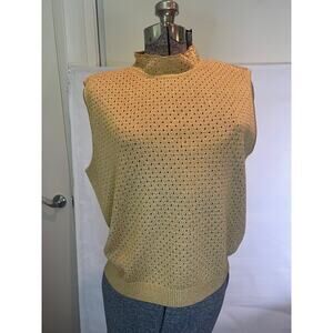 ST JOHN Collection Marie Gray Vintage Gold Shimmer Mock Turtleneck Sleeveless L